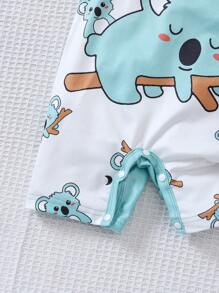SHEIN Playful Pals 印有考拉图案的男女通用婴儿连体衣，适合新生儿在夏季穿着，考拉设计让宝宝看起来更可爱 - 彩色 - 查看 6