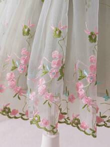 SHEIN Young Girl Net Embroidered Square Neck Puff Sleeve Elegant Dress,Suitable For Homecoming, Birthday, Party, Flower Girl Dress,Princess Dress - Green - View 5