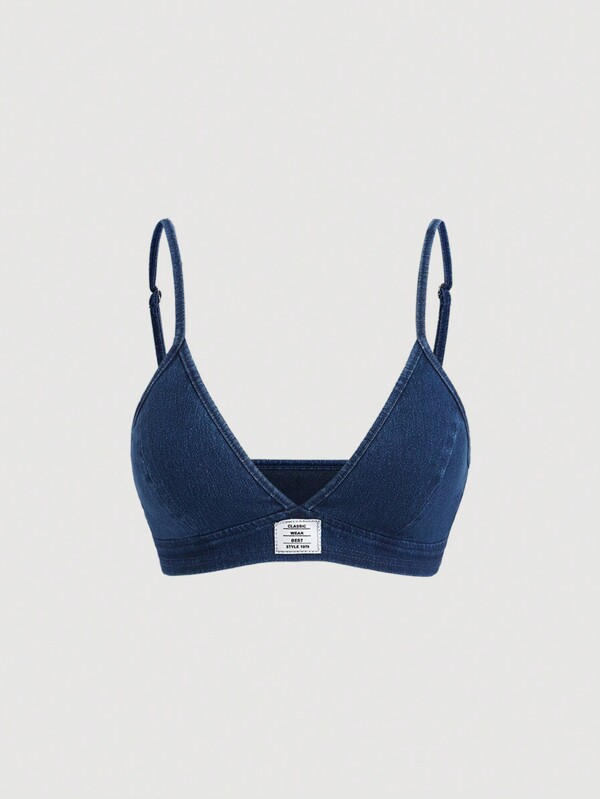SHEIN MOD Top de tirantes corto de mezclilla con relleno en el busto, azul, para mujer