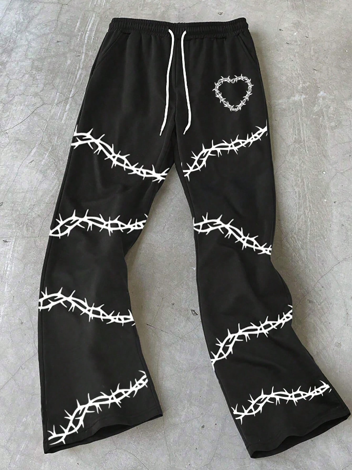 Manfinity Dauomo Men's Contrast Color Thorn & Heart Print Drawstring Waist Pants