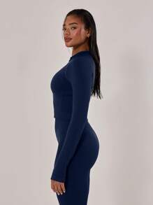 Musera Sport Jachetă scurtă cu mânecă lungă, fermoar complet, guler înalt, cu detalii cu cusături, pentru padel, tenis, pickleball, sală de fitness, toamnă și iarnă, Crăciun