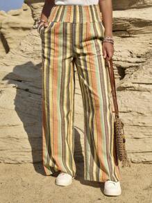 LanaWest Pantalones casuales de vacaciones con cordón para la cintura y rayas de colores del arcoíris, estilo country para festivales de música