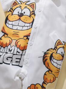 SHEIN Barboteuse à manches courtes, imprimé tigre mignon, col cranté, pour garçons bébés, idéal pour le port quotidien, les activités extérieures, le printemps/l'été