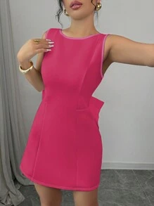 Elenzga Elegante mouwloze mini-jurk voor dames met oversized strik op de rug, ronde hals, feestjurk