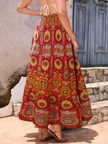 INAWLY Solva Vintage Print Long Skirt, Casual Holiday
