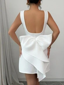 Elenzga Woman's Elegant Sleeveless Mini Dress With Oversized Bow Back Design, Scoop NeckParty