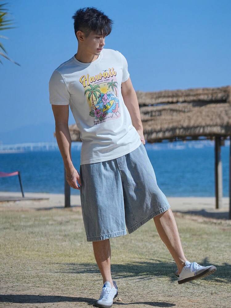 Summer Beach Holiday Graphic Print Men T-Shirt, Casual Design