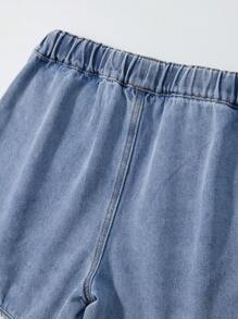 Short vaquero para niñas preadolescentes, estilo casual y cómodo para actividades al aire libre, cintura elástica, ajuste holgado, azul lavado ligero para verano