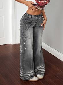TrendSteals Women's Front Button Pocket Ripped Casual Denim Jeans - Light Grey - View 1