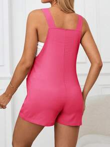 SHEIN Maternity Solid Color Double Pocket Casual Bib Overall Shorts