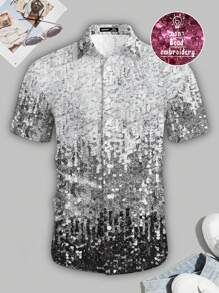 Manfinity AFTRDRK Men's Casual Faux Sequins Print Shiny Shirt