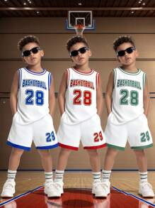 6 Sets Informal de deportes para preadolescentes con parte superior de tirantes estampada con letras y números en cuello acanalado y pantalones cortos de 2 piezas de punto, 3 diseños, adecuado para escuela, jardín, playa, cumpleaños, primavera/verano/otoño/invierno