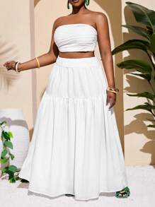 Slaydiva 2025 Nuevo Conjunto de Moda / Rave / Pascua para Mujer / Estilo Old Money para Mujer / Conjunto para Concierto Country / Conjunto para Salir / Fairycore / Conjunto para Festivales / Ropa de Mujer para Vacaciones Tropicales / Conjunto de Verano para Mujer / Verano / Rave / Verano Europeo / Conjunto de Primavera / Ropa Occidental para Mujer Talla Grande / Concierto / Conjunto de Graduación / Falda Femenina Casual Versátil Diaria Holgada de Tela Texturizada con Cintura Ancha y Pliegues Multicapa en Diseño A-Line