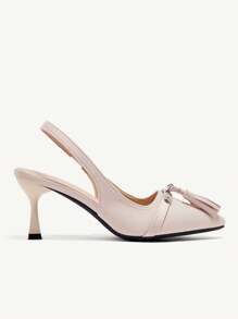 CUCCOO CHICEST Women's Pointed Toe Kitten Heel Mule Pumps With Metal Buckle Tassel Decor, Classic Apricot Color, Elegant And Charming Style For Work, Formal Occasions, Valentine's Day, And Romantic Dates Spring Break Easter Prom Heels