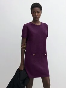 BizChic Robe droite en tricot pourpre, nouveauté été 2025, tenue de bureau décontractée pour le trajet quotidien élégant