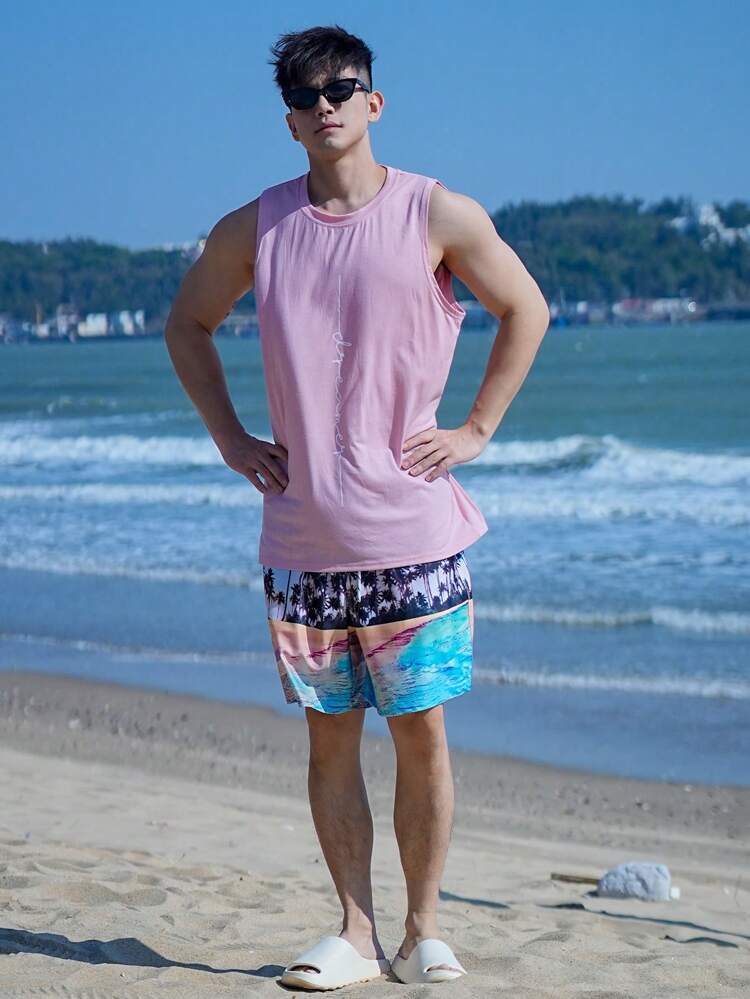 Men's Beach Flowery Printed Leisure Beach Shorts, Summer