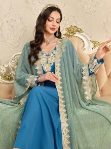 Al Najma 2pcs Women's Long Elegant Loose Fit Dress With Detachable Coat - Blue - View 3