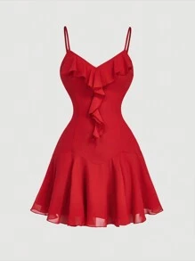 SHEIN MOD Women Red Chiffon Romantic Mini Dress,Birthday Outfits For Women,Romantic Dresses,Vacation Dress,Club Outfits Women Sexy,Concert Outfit Women,Rave Outfits Festival,Summer,Beach Outfits,Graduation Dress