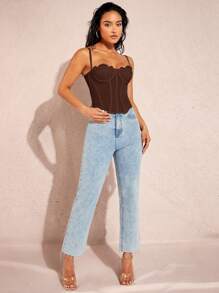 Silquee 女士对比色蕾丝不对称下摆修身吊带背心