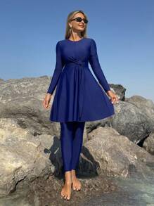 Swim Shayni Swim Summer Beach Vacation Outfits Woman Long Sleeve Top And Pants Casual Burkini Swimsuit Arabic Clothing