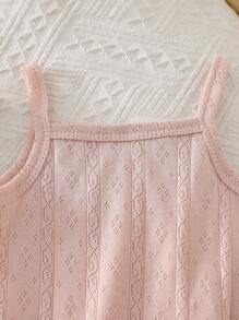 Vintaside Kids 2pcs/Set Baby Girls Summer Romper & Vest Jumpsuit Set. Pure Cotton Jacquard Fabric, Soft & Comfortable, Casual Style Suitable For Autumn/Winter Outdoor, Holiday, Daily Wear