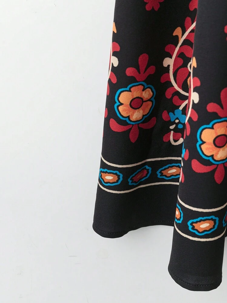 Breezaya Falda negra con cintura elástica de estilo informal de línea A con estampado de loto para mujer de talla grande, ideal para vacaciones de primavera/verano - Negro - Añade 4