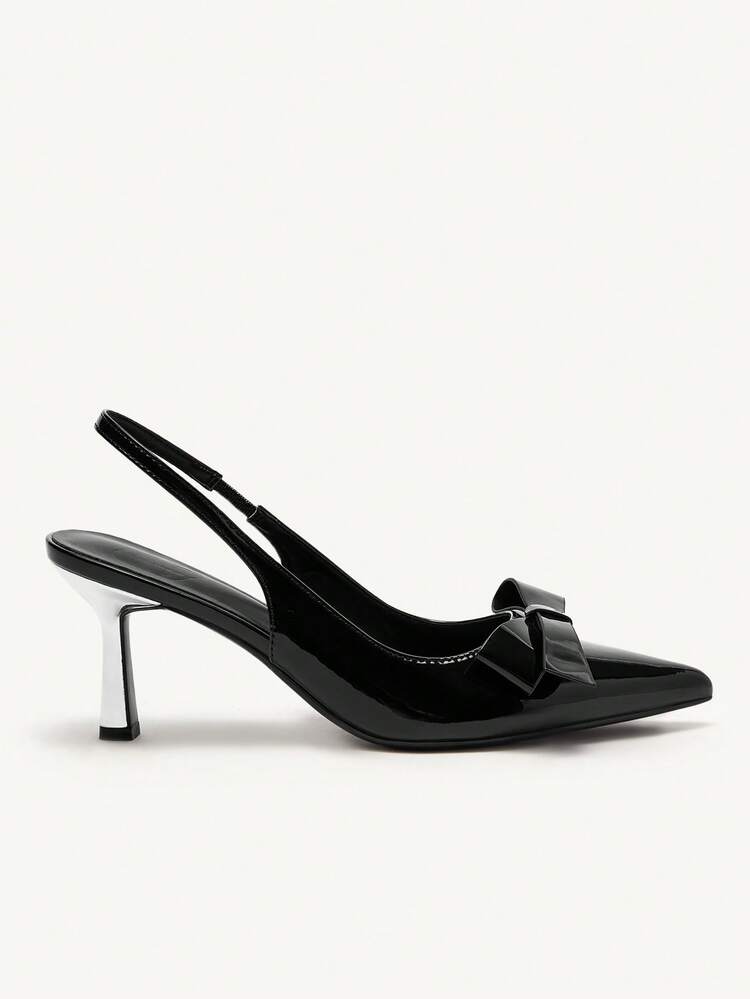 CUCCOO CHICEST Women's High Heels With Bowknot Pointed Toe, Elegant Sweet Romantic Black Glossy Leather Backless Pumps, Suitable For Work, Dating, Afternoon Tea, Formal Occasions, Spring/Summer Spring Shoes Spring Break Easter