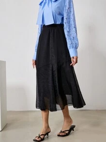 EastFlair Women Plain Color Mesh Patchwork Loose Casual Skirt, For Vacation/Summer - Black - View 7