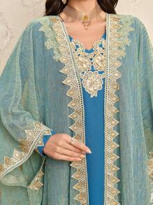 Al Najma 2pcs Women's Long Elegant Loose Fit Dress With Detachable Coat - Blue - View 2