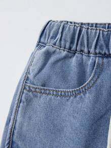 Short vaquero para niñas preadolescentes, estilo casual y cómodo para actividades al aire libre, cintura elástica, ajuste holgado, azul lavado ligero para verano
