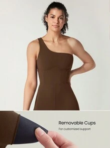 GLOWMODE 24" FeatherFit™ Asymmetrical Neck Tummy Control Shapewear Sports Jumpsuit Low Impact Yoga Daily Summer