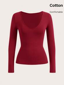 SHEIN BASICS Camiseta De Manga Larga Para Mujer Con Corte Ajustado