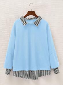SHEIN EZwear Plus Size Women Striped Patchwork Hoodie, 2-In-1 Design