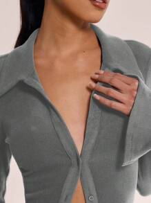 MUSERA Button Up Collar Shirt Cute Elegant Holiday Fall Back To School Autumn Winter  Party, Elegant - Grey - View 5