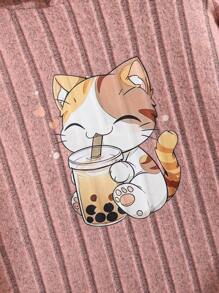 Girl's Cat Pattern Hooded Knit Dress