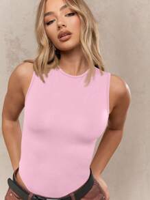 MISSGUIDED Sleeveless Bodysuit High Neck Athletic Dance Leotard Workout Tank Top Basic Layer Performance Yoga Ballet Gymnastics Training Wear Summer Spring - Pink - View 3