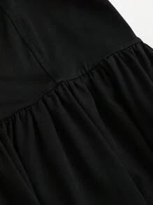 Celure 大码时尚法式纯色泡泡袖及膝镂空设计连衣裙，夏季