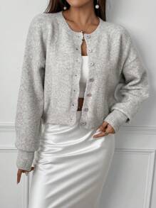 Chiquease Cardigan court décontracté à manches longues et décontracté avec encolure ronde et épaules tombantes pour femmes, automne hiver