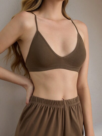 Ocili Leisure Seamless Ribbed Elastic Full-Coverage Bralette For Women No Padding