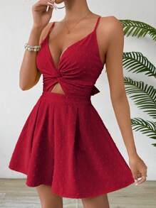 Breezaya Solid Color Twist Cutout Camisole Romper
