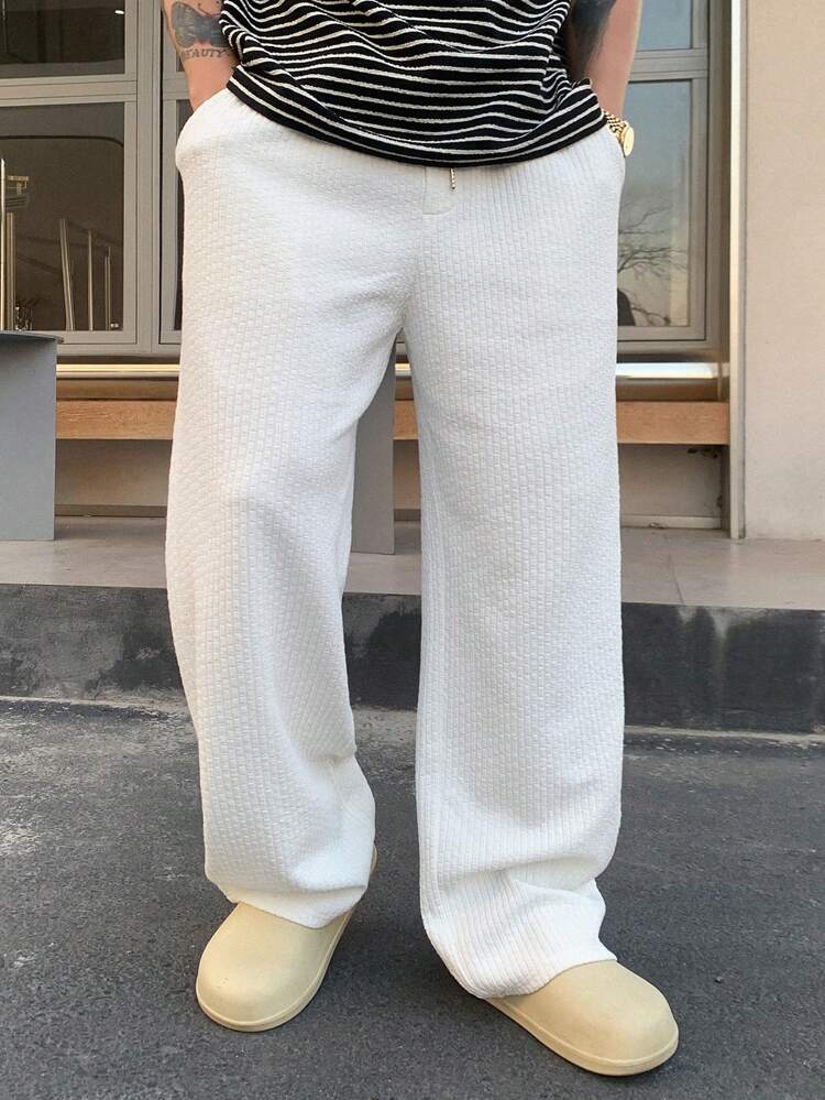 Men's Plain Loose Wide Leg Casual Pants With Pockets, Spring/Summer Men Joggers