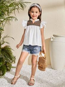 Jong meisje Ditsy Floral Stand Collar Volant Zoom Getailleerd Shirt