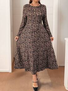 SHEIN Clasi Váy dài tay họa tiết da báo thường ngày cho nữ, trang phục Maxi mùa thu cho nữ - màu nâu - Xem 7