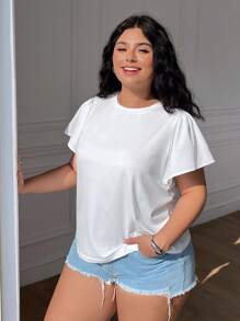 SHEIN EZwear Plus Size Effen Kleur Ronde Hals Korte Mouw Minimalistische Top, Casual Dagelijkse Kleding