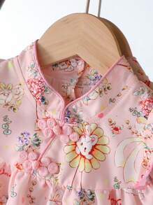 女宝宝春夏休闲优雅简约大方可爱趣味经典兔花印花连体裤 - 彩色 - 查看 5