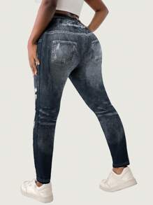 INAWLY Women's Vintage Design Asymmetric Distressed Frayed Printed Skinny Jeans, Fashion Casual Leggings