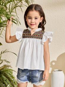Jong meisje Ditsy Floral Stand Collar Volant Zoom Getailleerd Shirt