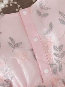 Souflis Souflis 女婴春季粉色奢华可爱风格蓬松薄纱面料圆领可开腰蝴蝶结装饰喇叭裙连衣裙，适合派对和聚会 - 粉色 - 查看 6