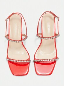 CUCCOO CURVES Wide Fit Women Simple Style Open-Toe High Heel Sandals Spring Shoes Spring Break Easter - Red - View 7