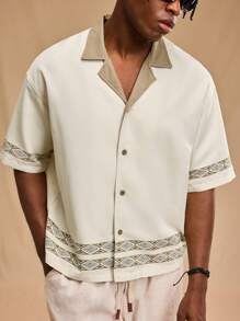 Forever 21 Men's Boxy Oversized Cropped Shirt In Khaki